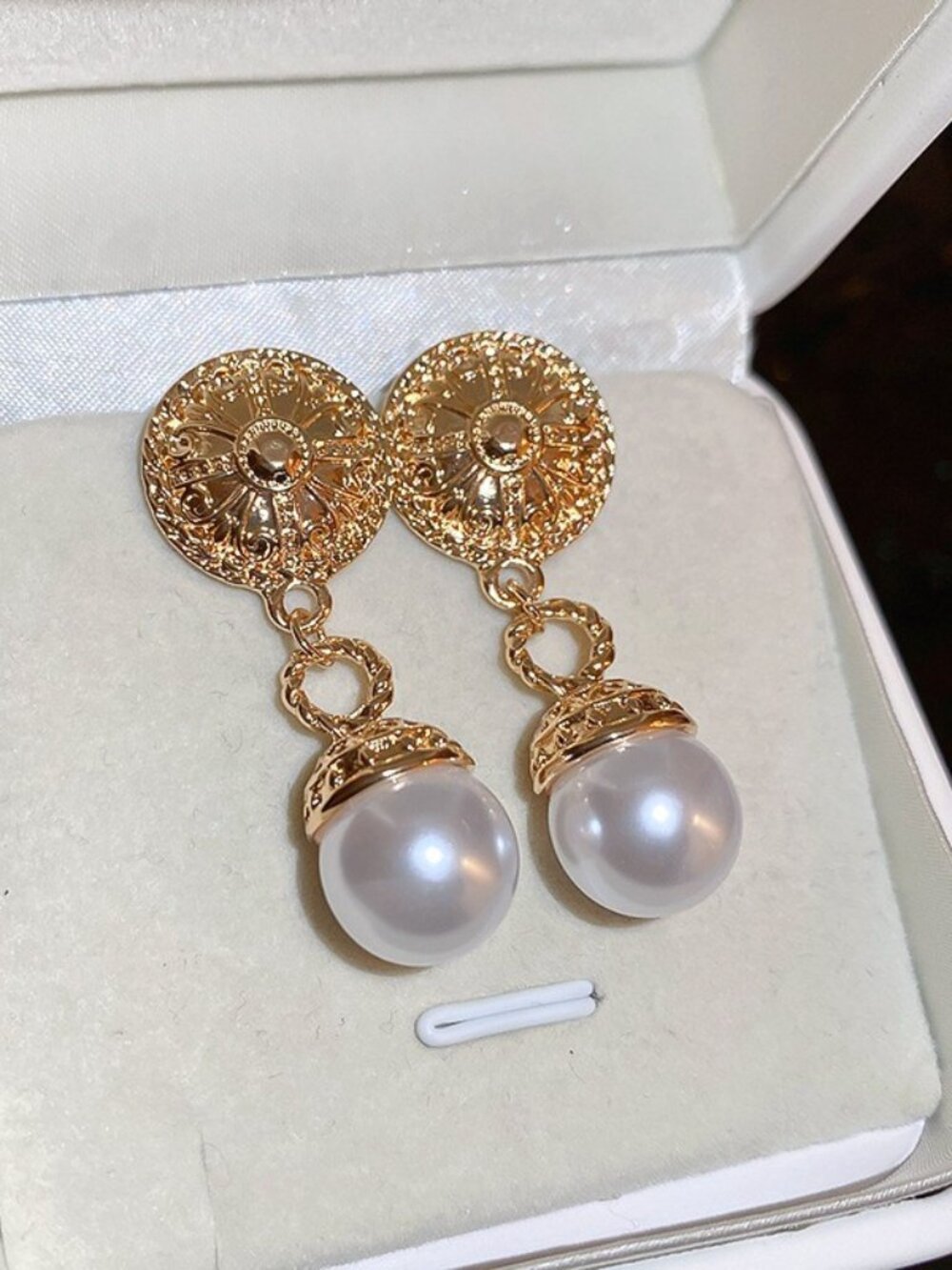 Vintage Style Pearl Drop Earrings Gold Tone 925 Silver Post Statement Bridal